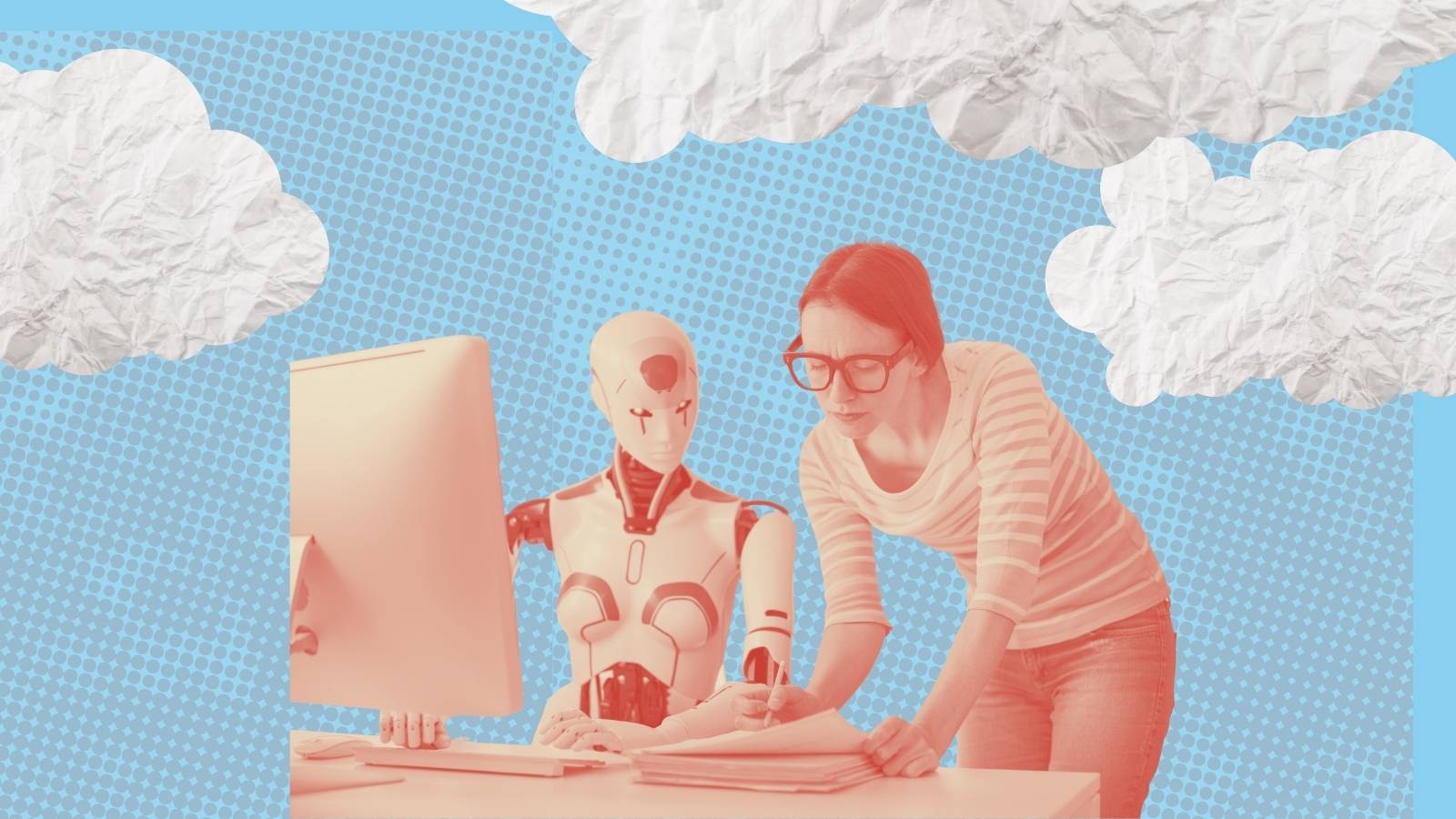 an image of a human and robot marketer