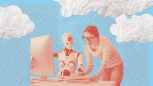 an image of a human and robot marketer